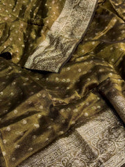 Olive Green Tissue Cotton Silk Saree