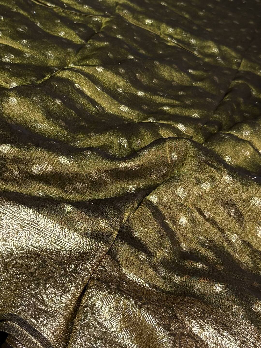 Olive Green Tissue Cotton Silk Saree