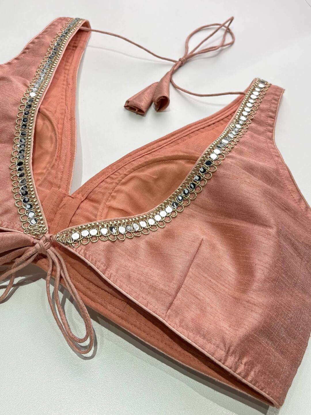 Coral Pink Readymade Saree Blouse