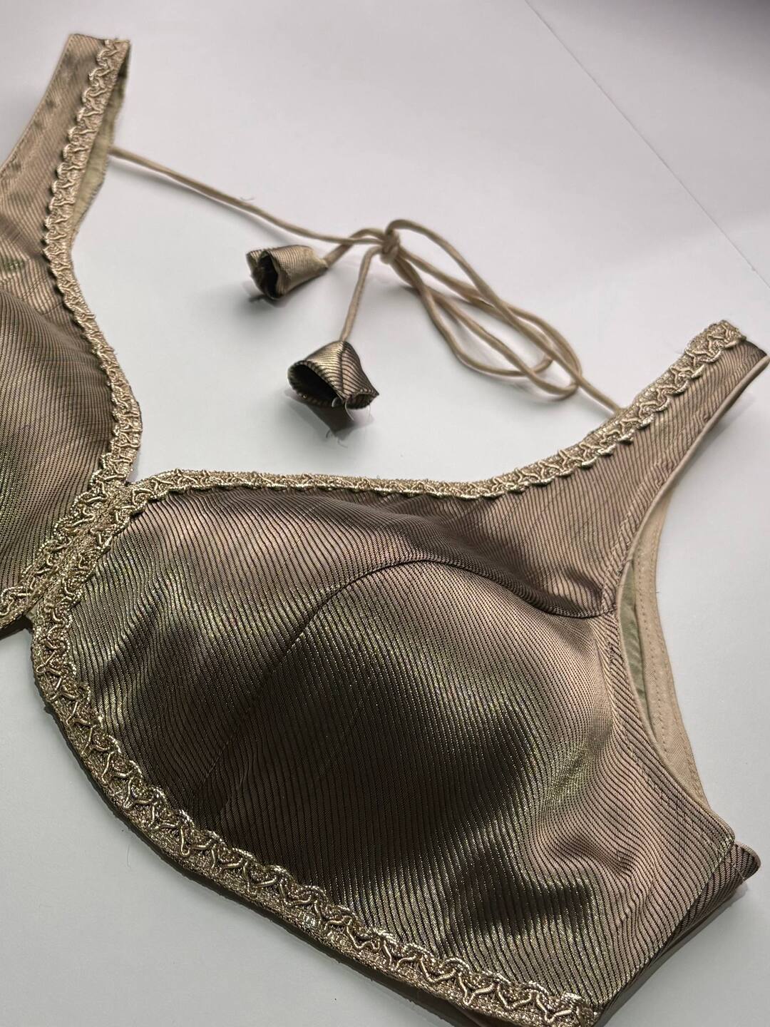Champagne & Black Tone Readymade Saree Blouse
