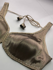 Champagne & Black Tone Readymade Saree Blouse