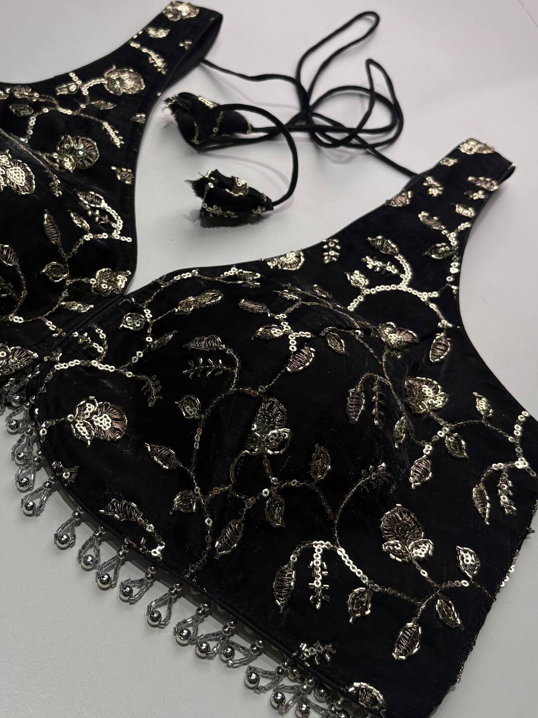 Black Organza Readymade Saree Blouse
