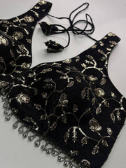 Black Organza Readymade Saree Blouse