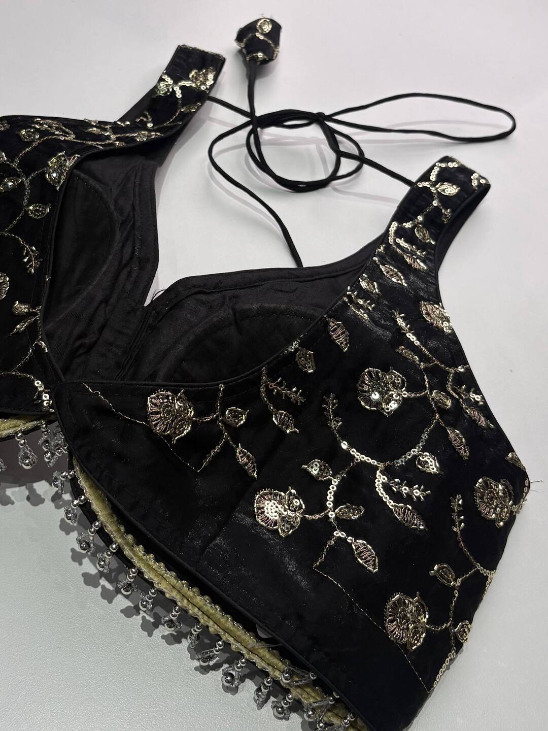 Black Organza Readymade Saree Blouse