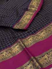 Navy Blue Checked Cotton Silk Saree