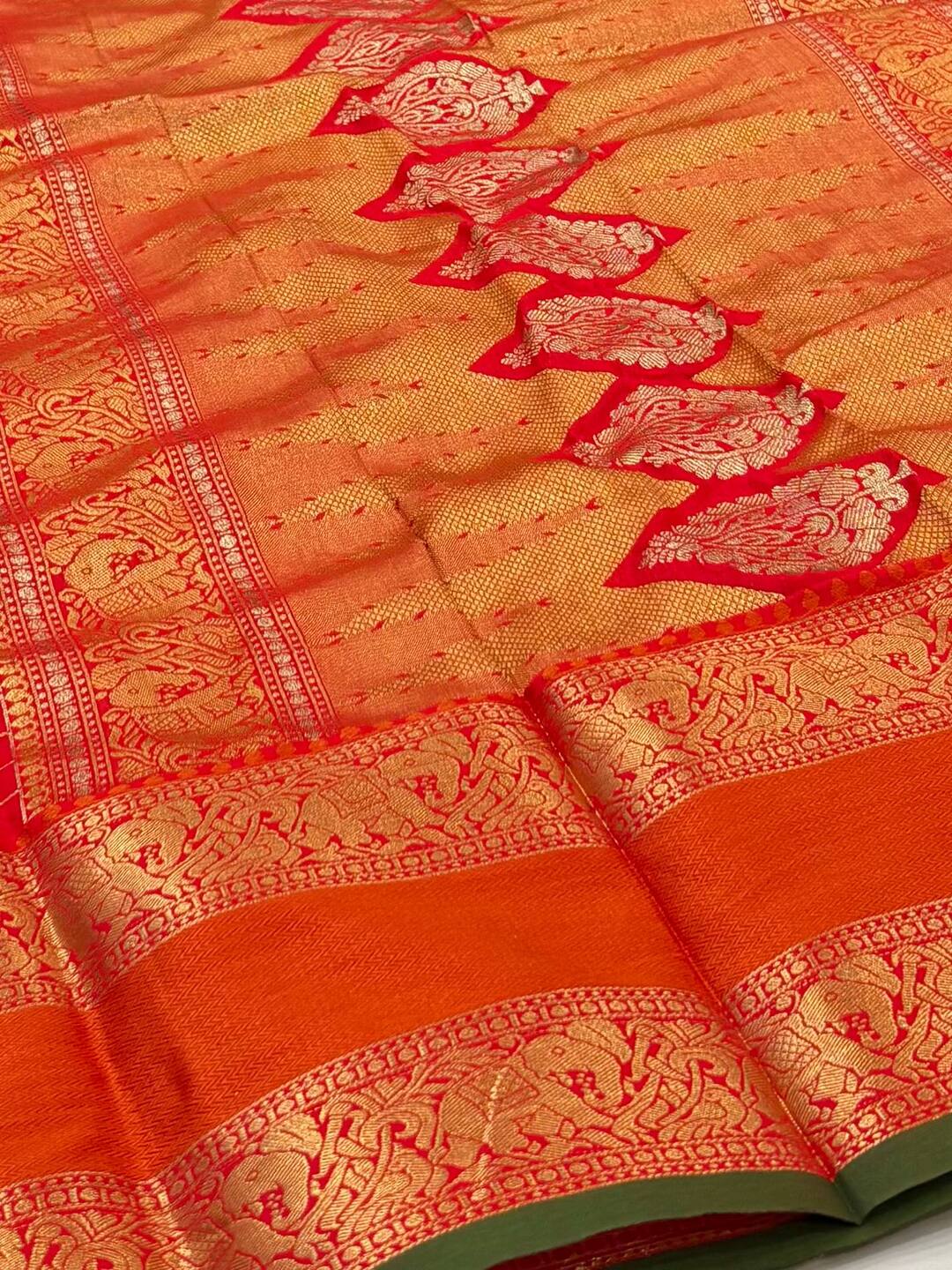 Chili Red Checked Cotton Silk Saree