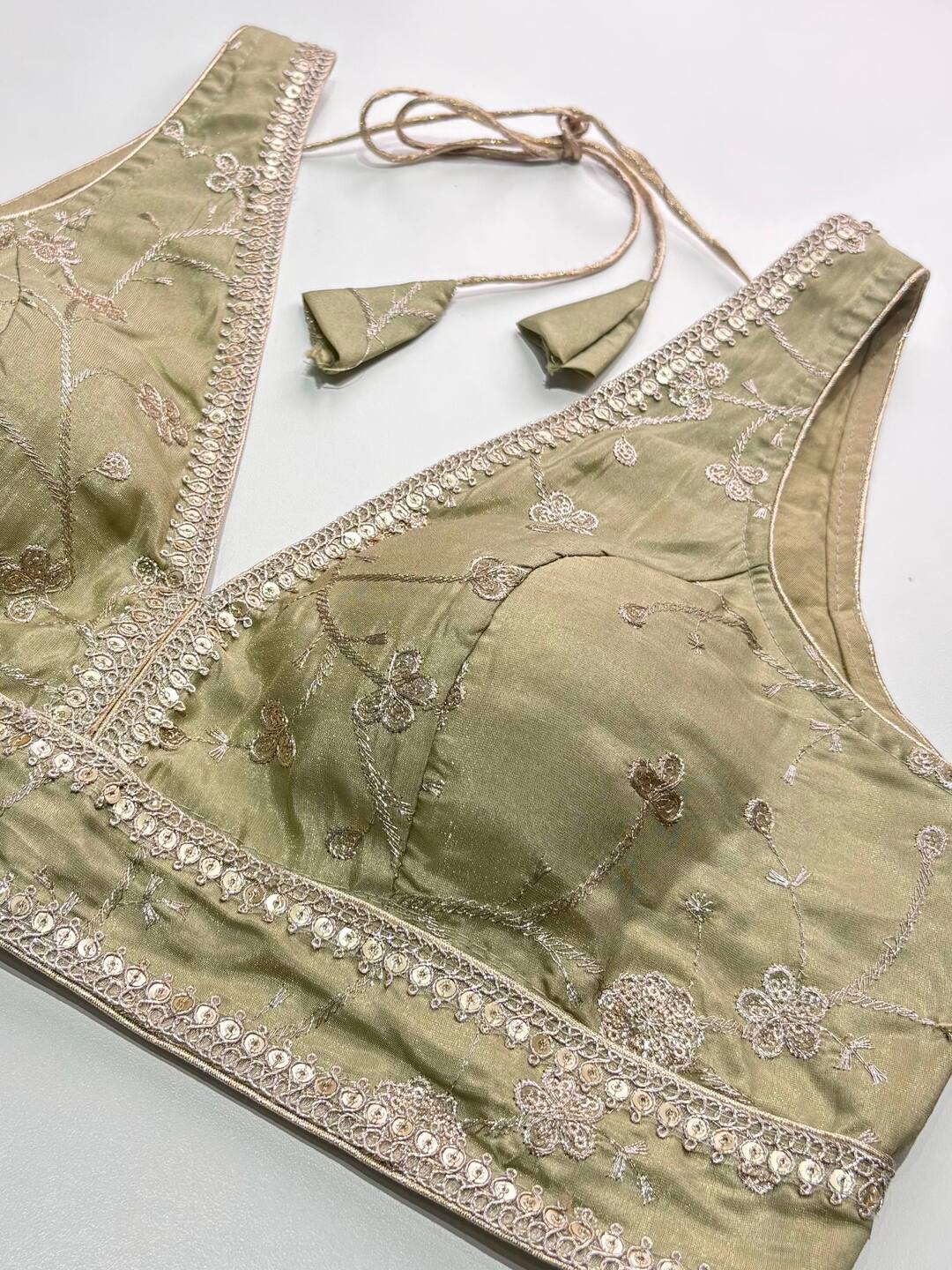 Sage Green Organza Readymade Saree Blouse