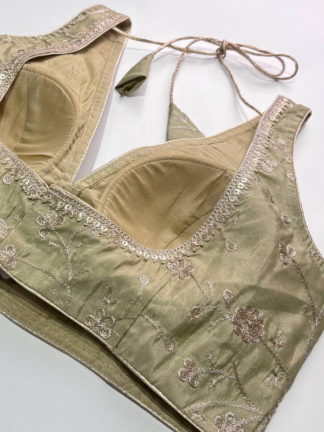 Sage Green Organza Readymade Saree Blouse