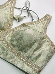 Mint Green Organza Readymade Saree Blouse