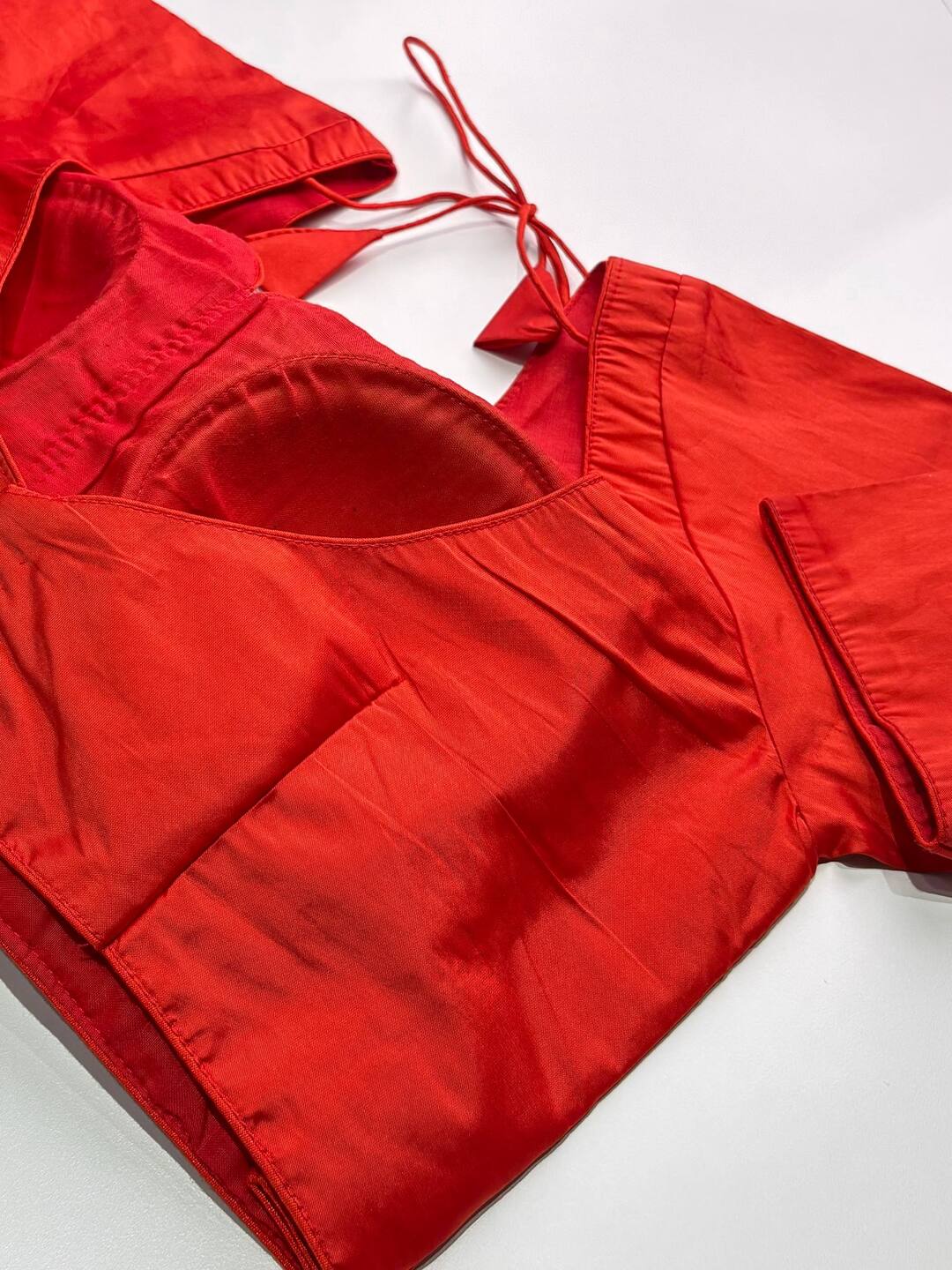 Bright Orange Short Sleeve Ready Made Blouse