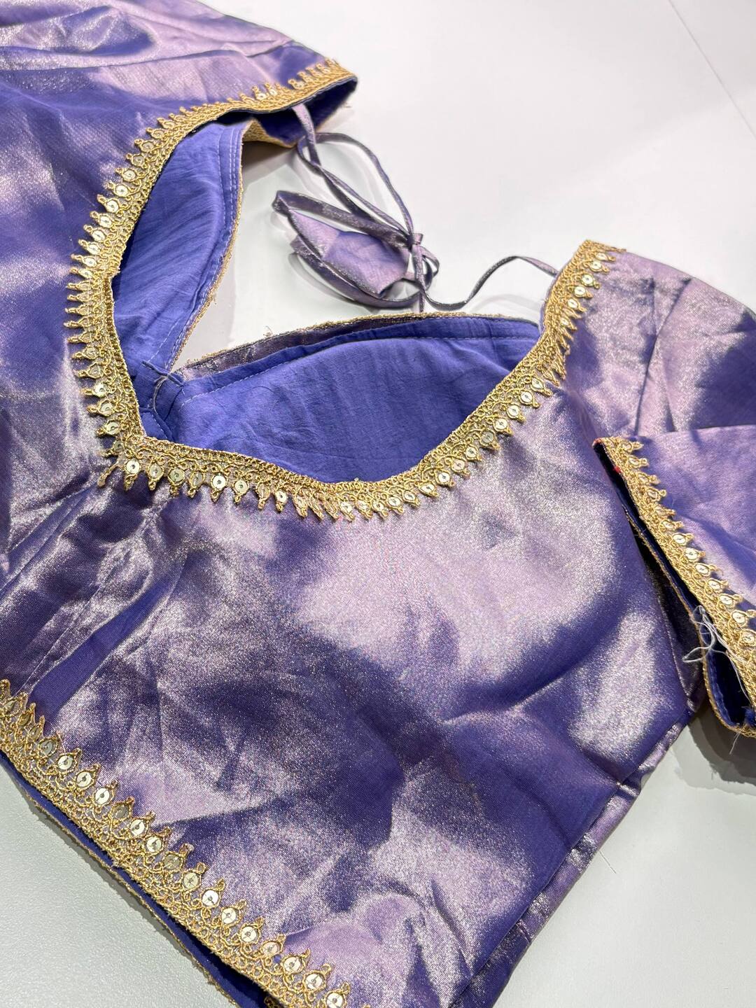 Bluish Purple Short Sleeve Ready Made Blouse