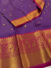 Violet Purple Checked Banaras Cotton Silk Saree