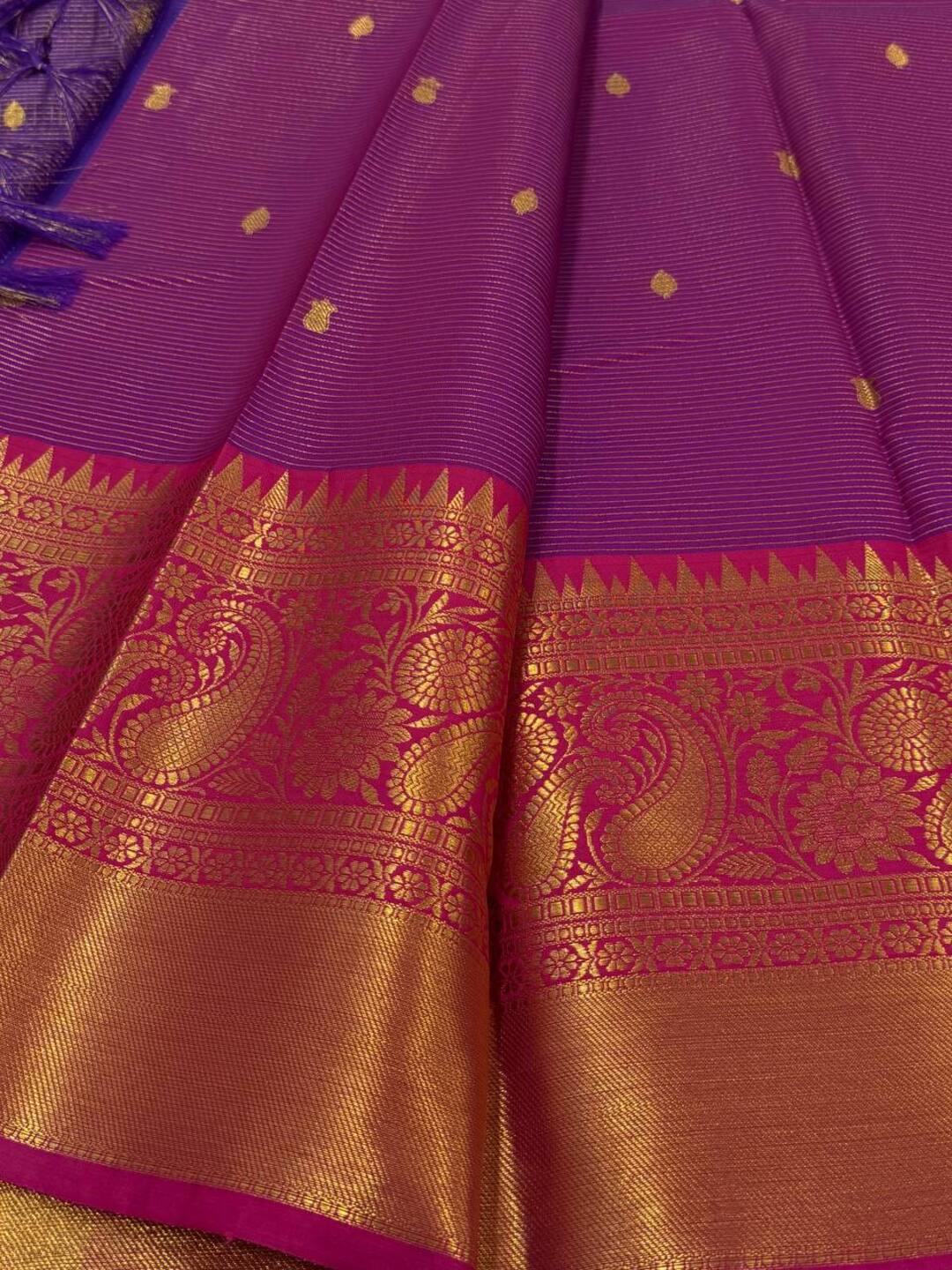 Violet Purple Checked Banaras Cotton Silk Saree