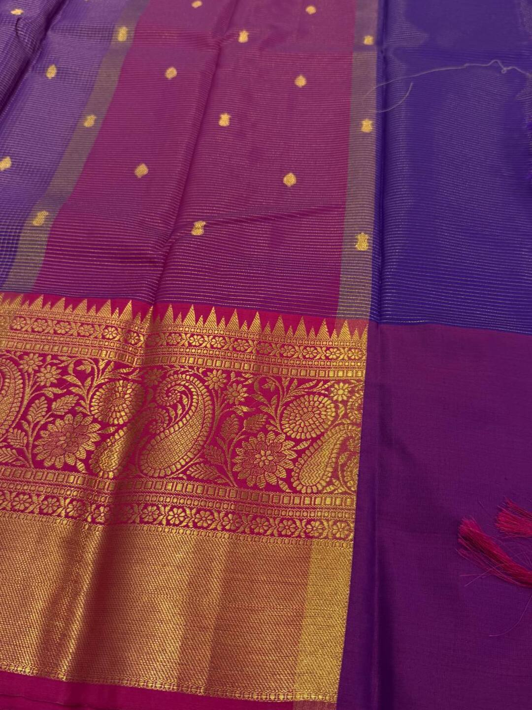 Violet Purple Checked Banaras Cotton Silk Saree
