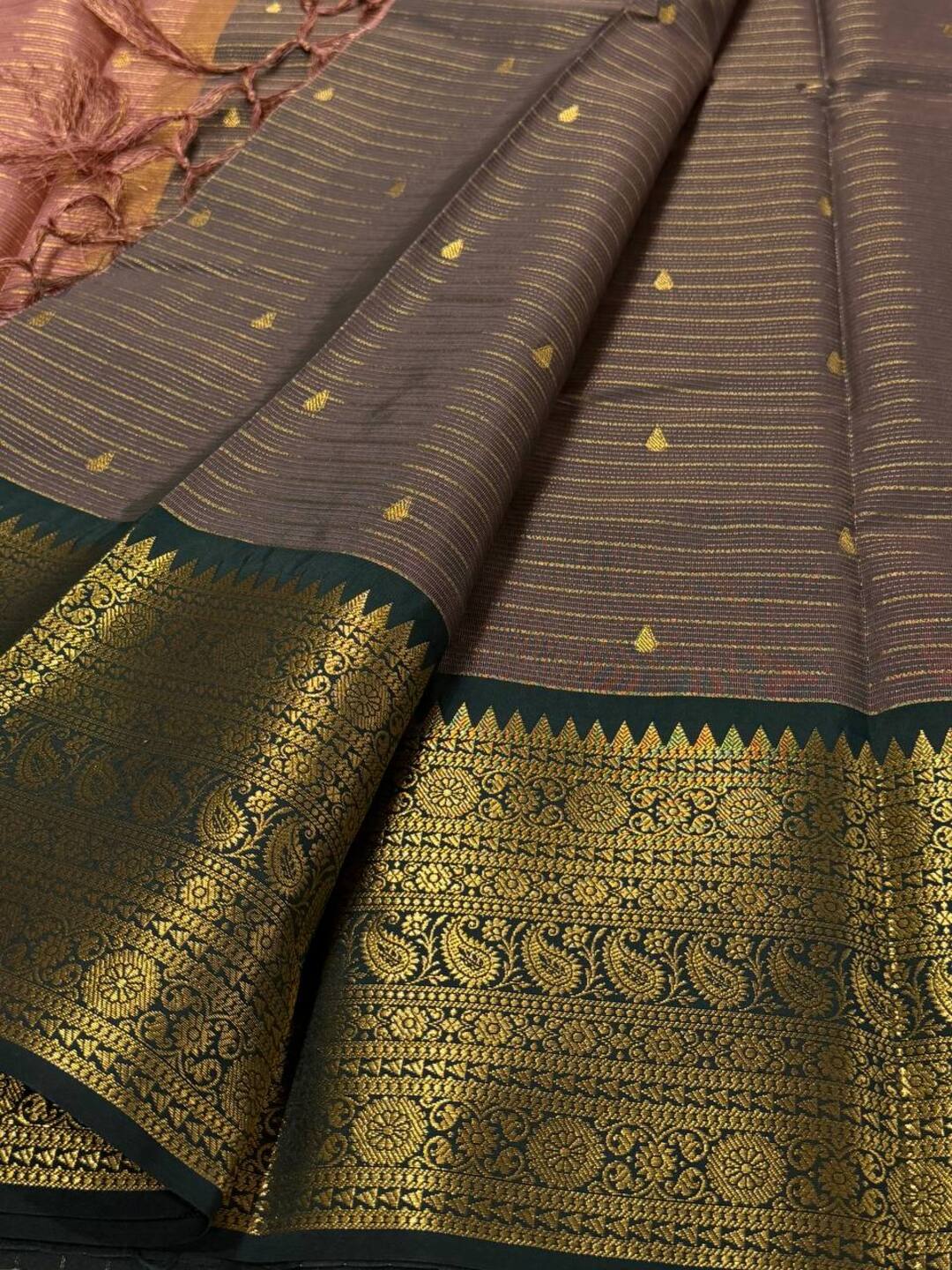 Light Brown Checked Banaras Cotton Silk Saree
