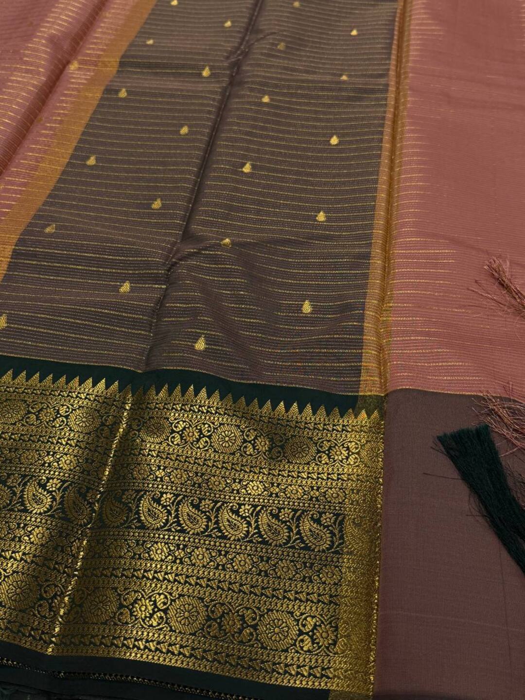 Light Brown Checked Banaras Cotton Silk Saree