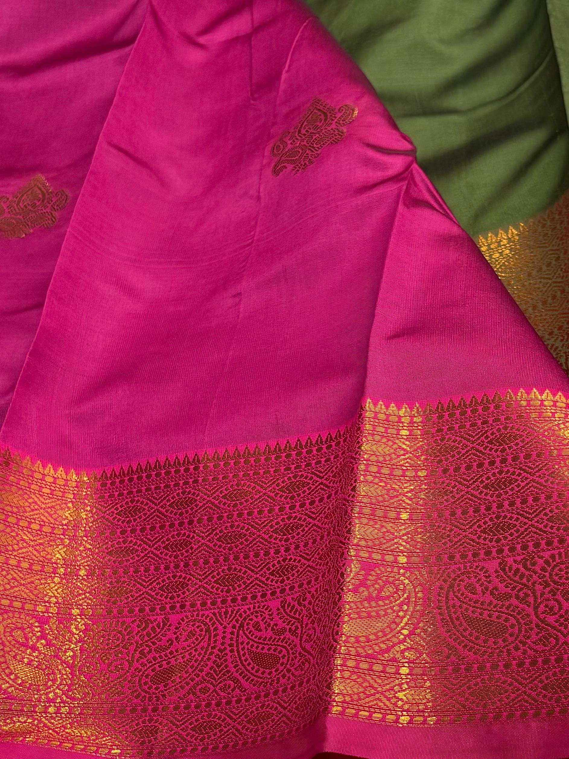 Olive Green Cotton Silk Saree
