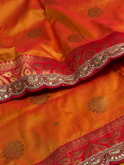 Dual Tone Orange Purple Banaras Cotton Silk Saree