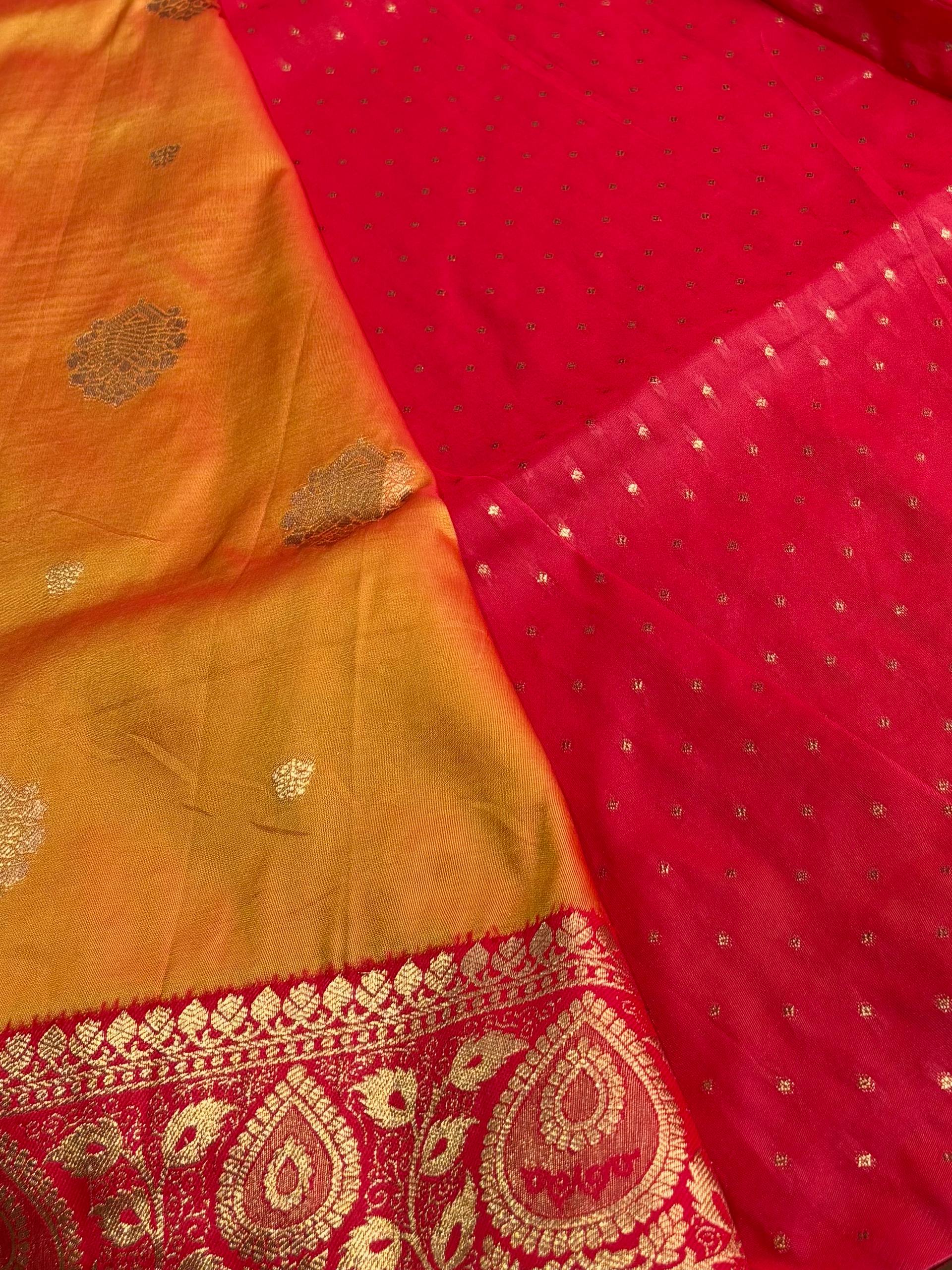 Dual Tone Orange Purple Banaras Cotton Silk Saree