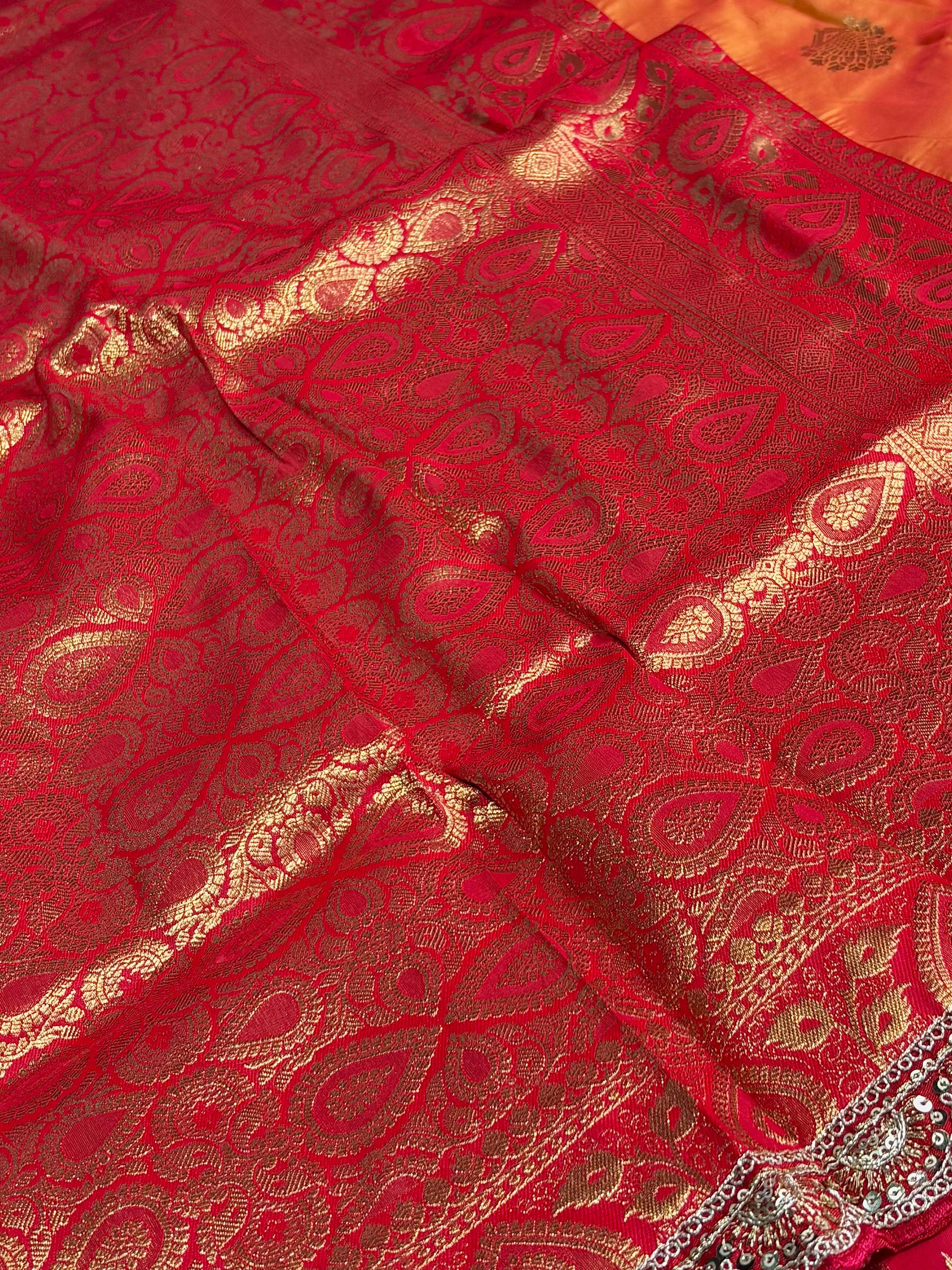 Dual Tone Orange Purple Banaras Cotton Silk Saree