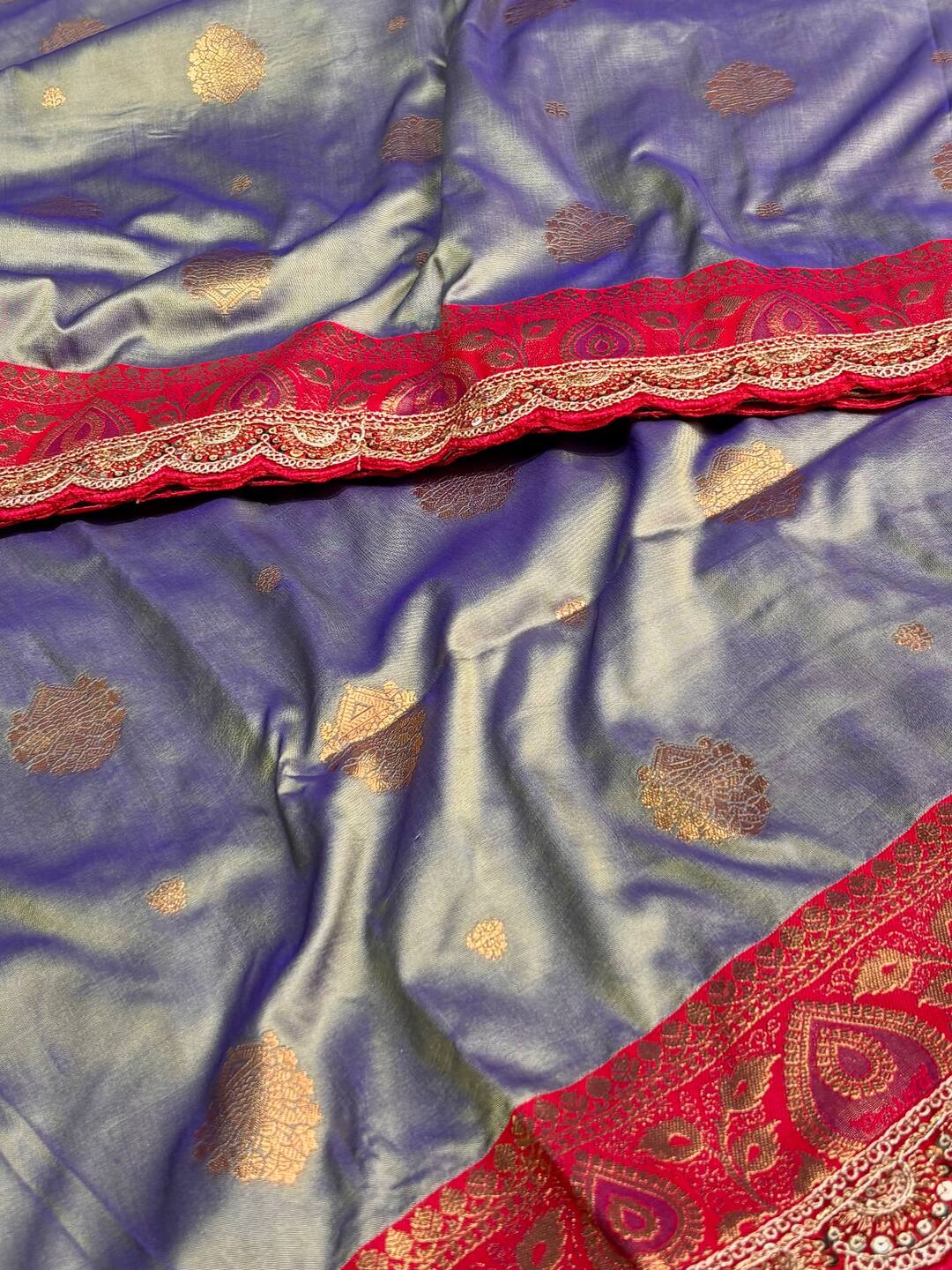 Dual Tone Blue Banaras Cotton Silk Saree