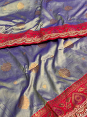 Dual Tone Blue Banaras Cotton Silk Saree