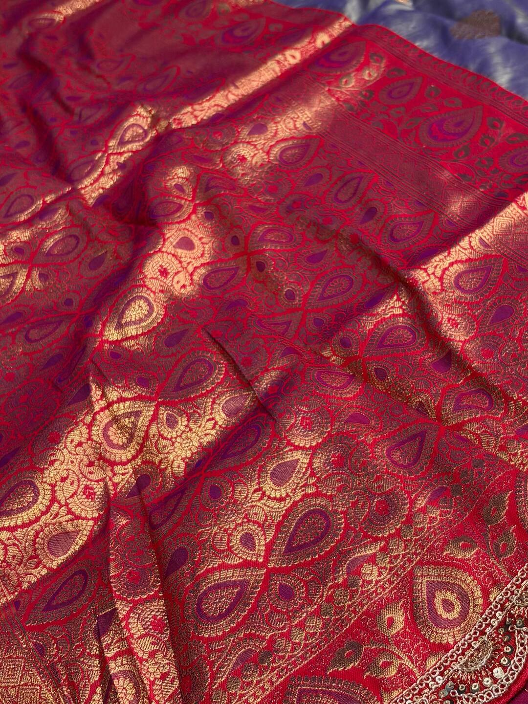 Dual Tone Blue Banaras Cotton Silk Saree