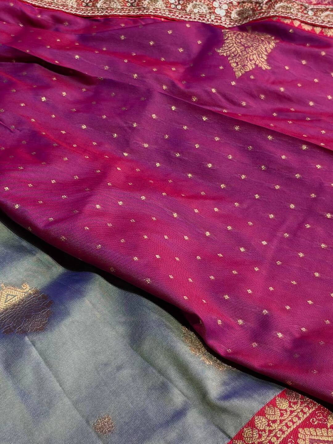 Dual Tone Blue Banaras Cotton Silk Saree