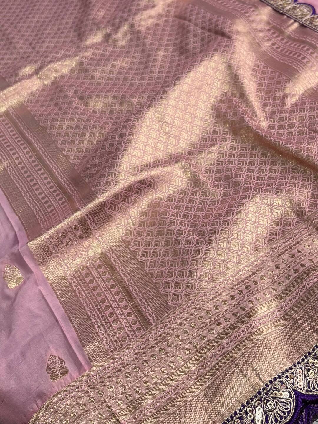 Pastel Pink Banaras Cotton Silk Saree