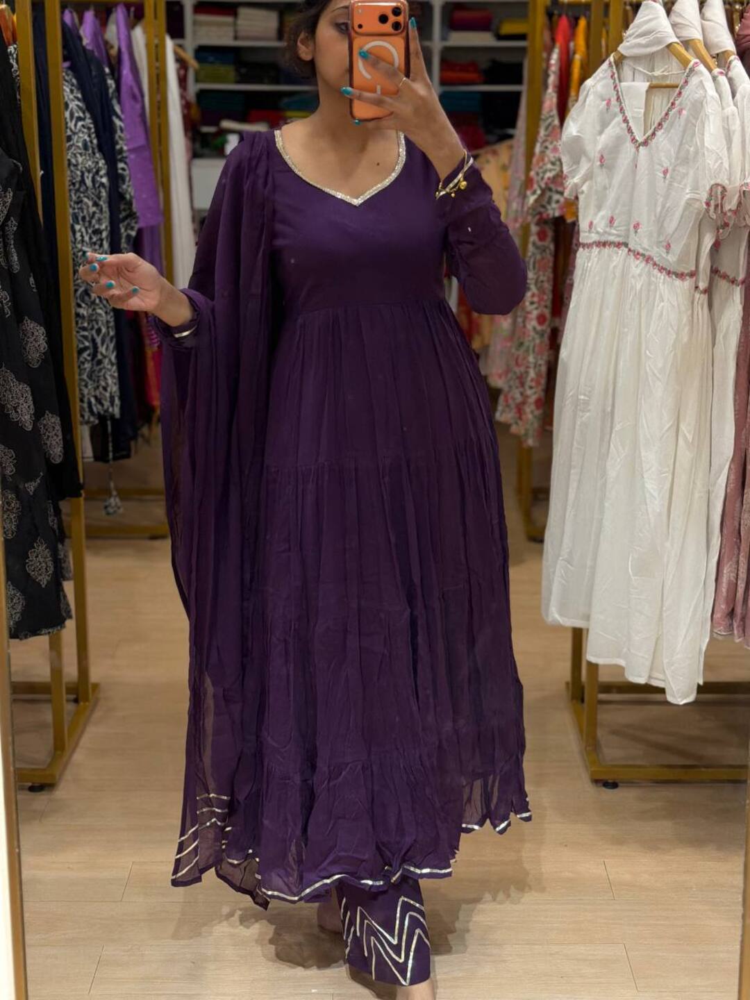 Purple Soft Cotton Anarkali 3pcs Suit
