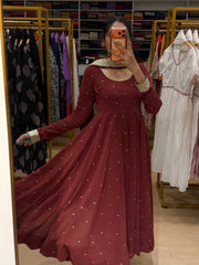Brown Soft Cotton Anarkali 3pcs Suit