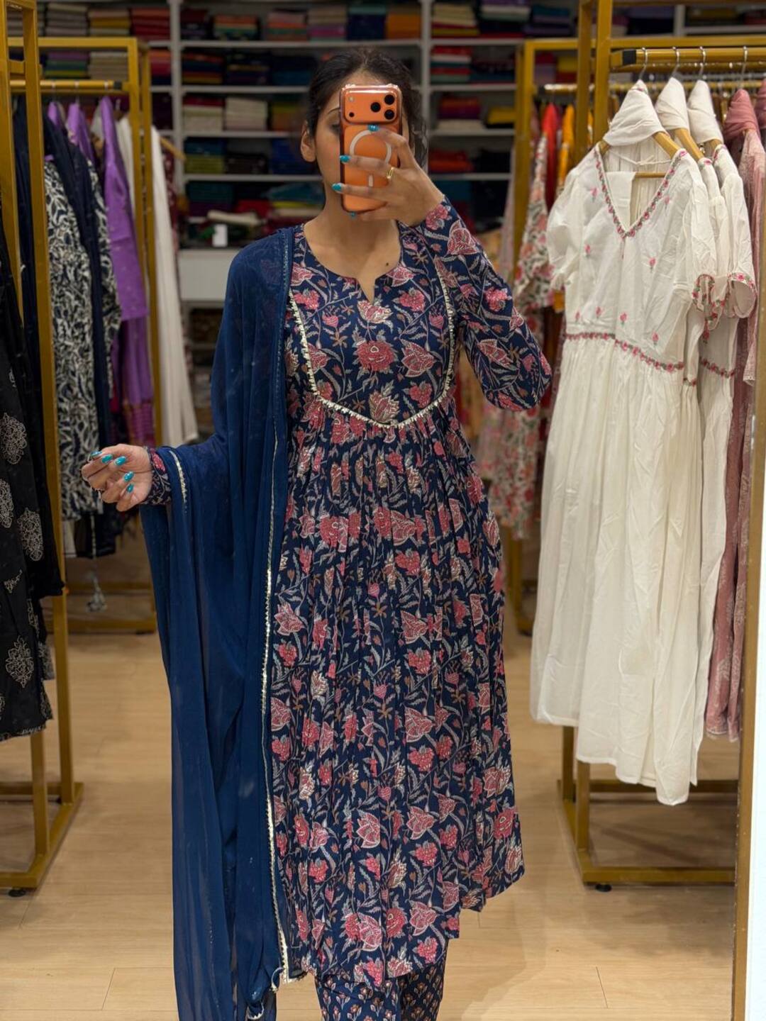 Teal Blue Soft Cotton Anarkali 3pcs Suit