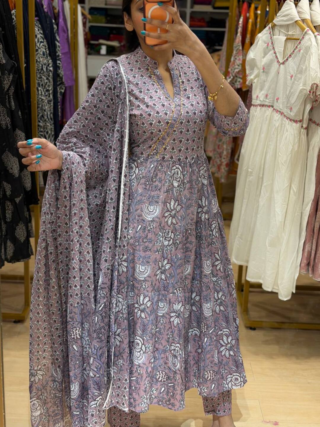 Dusty Purple Soft Cotton Anarkali 3pcs Suit