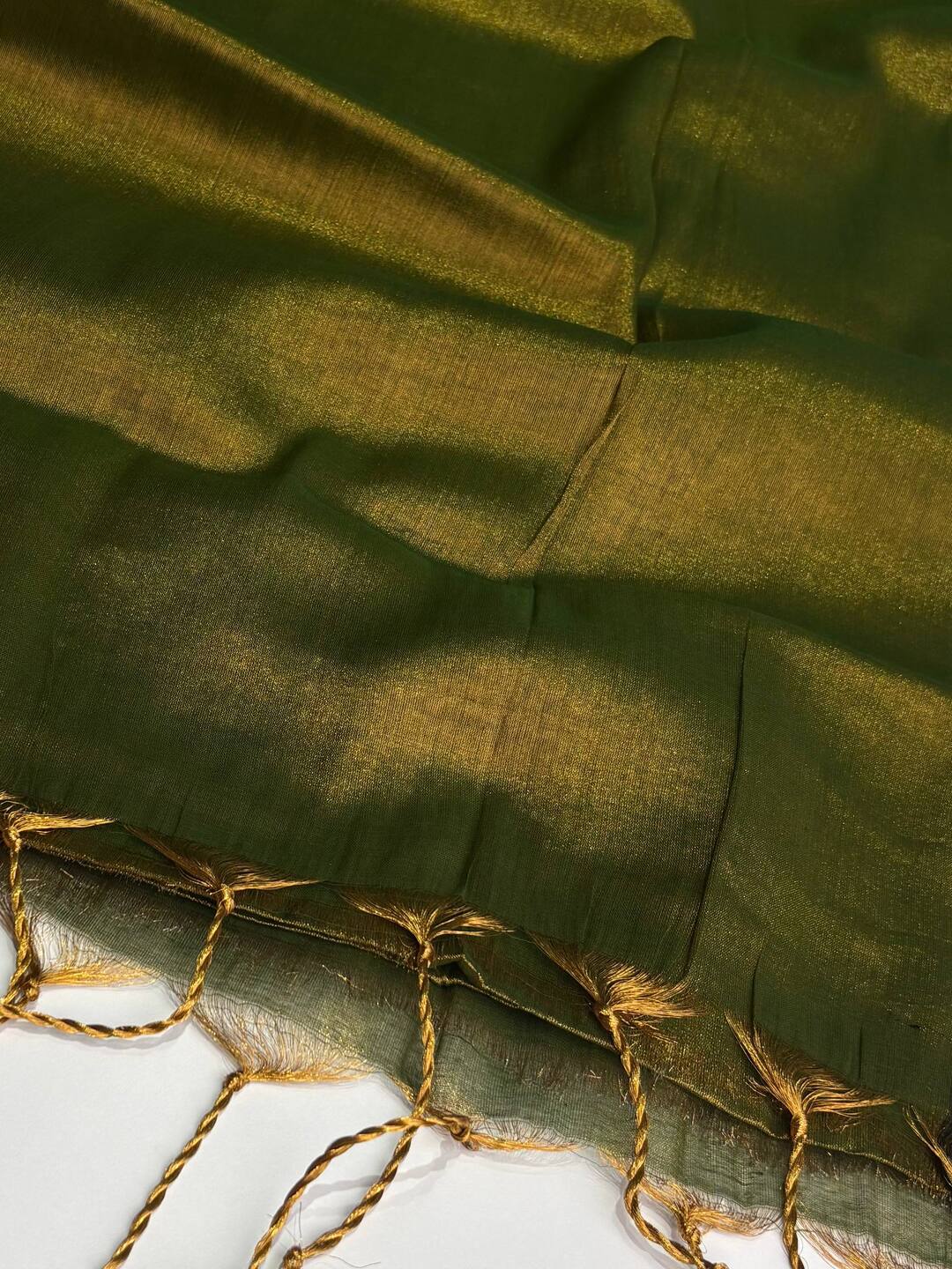 Olive Green Tissue Soft Cotton Saree
