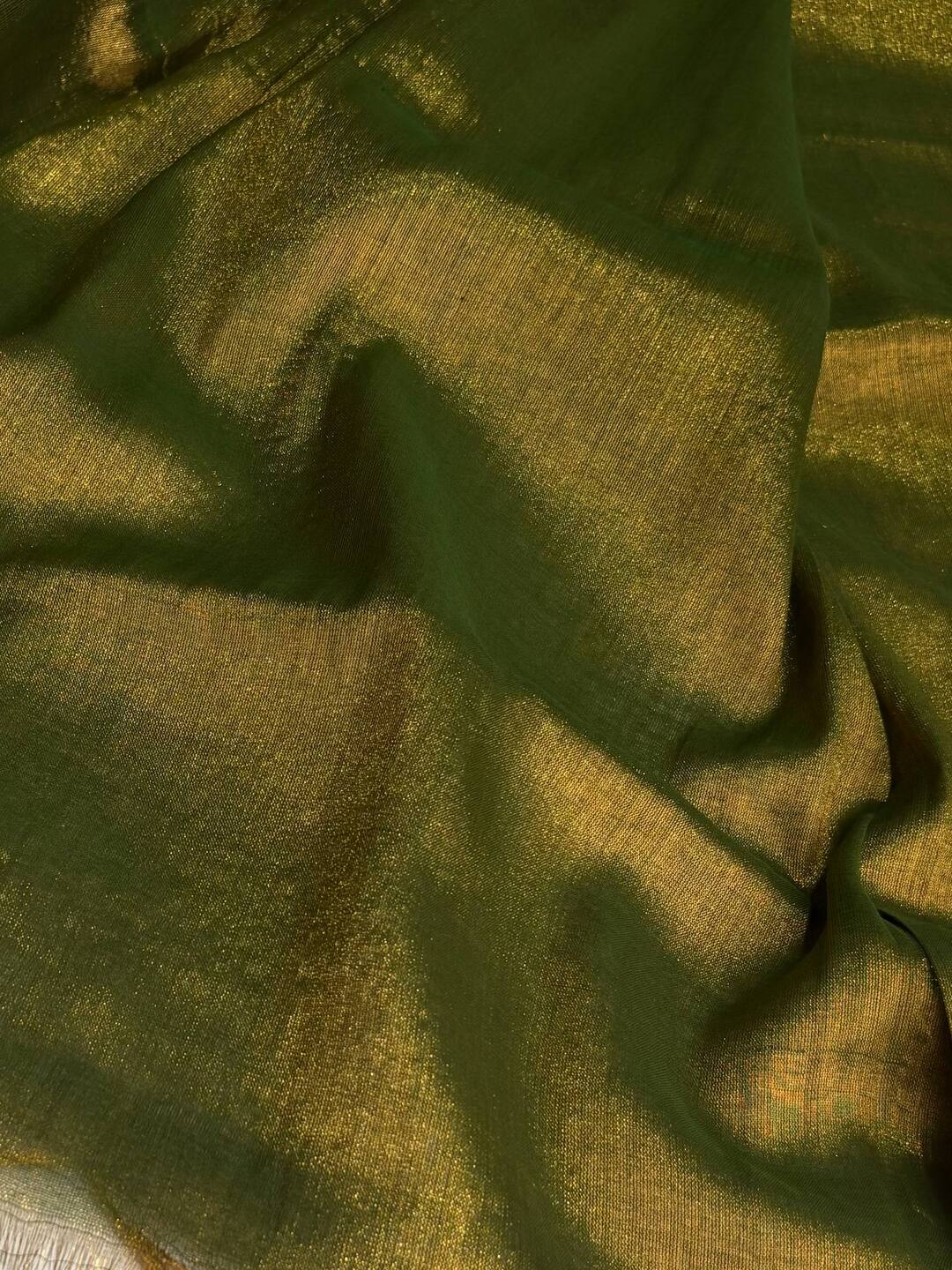 Olive Green Tissue Soft Cotton Saree
