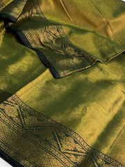 Olive Green Tissue Soft Cotton Saree