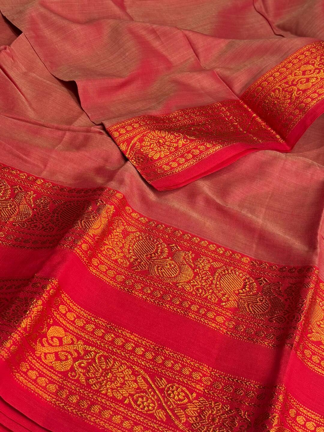 Soft Red Narayanpet Cotton Saree