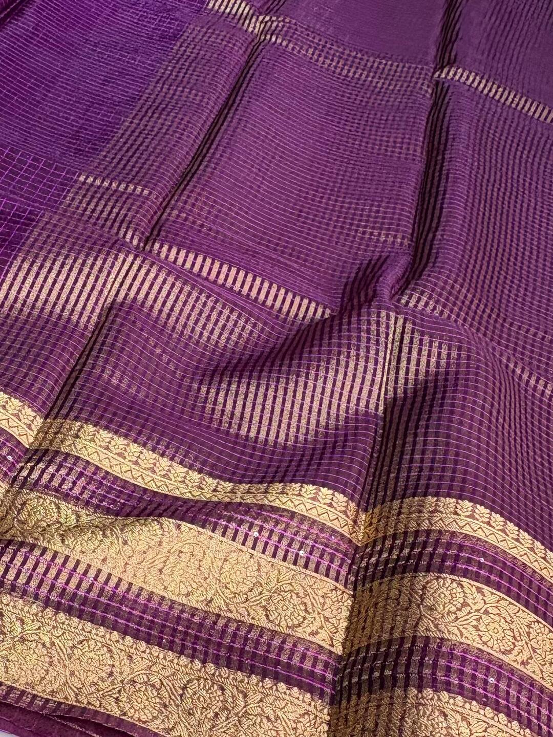 Violet Purple Checked Tissue Cotton Saree