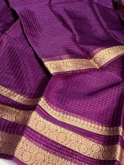 Violet Purple Checked Tissue Cotton Saree