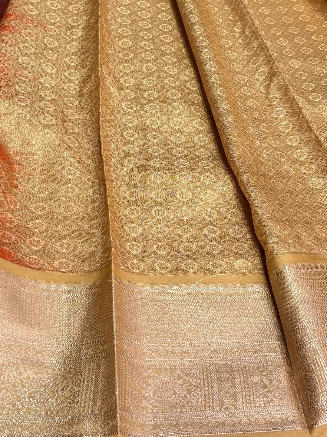 Dual Tone Maroon Cotton Silk Saree