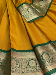 Mustard Yellow Cotton Silk Saree