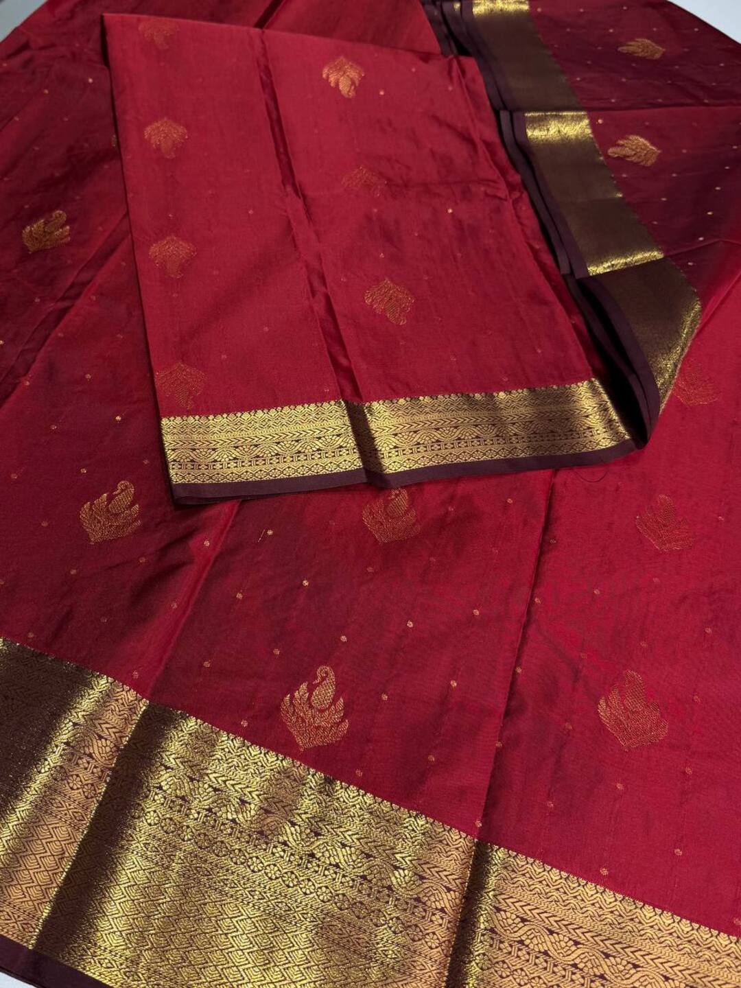 Cherry Red Semi Kanchi Silk Saree
