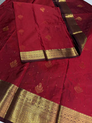 Cherry Red Semi Kanchi Silk Saree