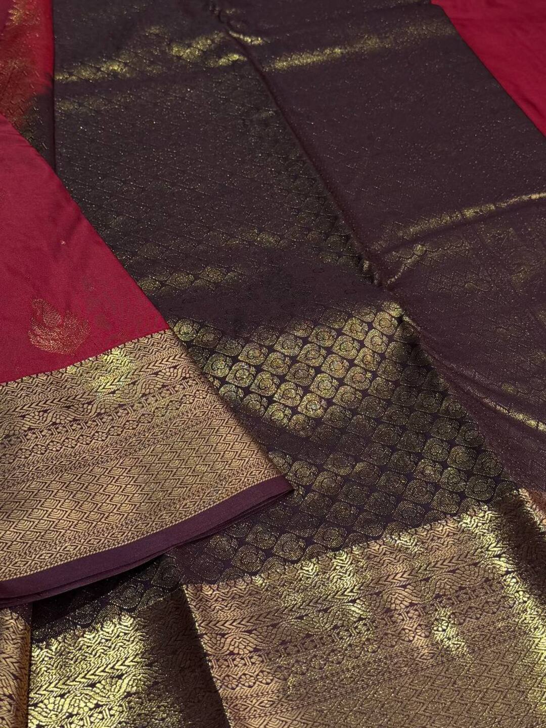 Cherry Red Semi Kanchi Silk Saree