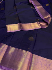 Navy Blue Semi Kanchi Silk Saree