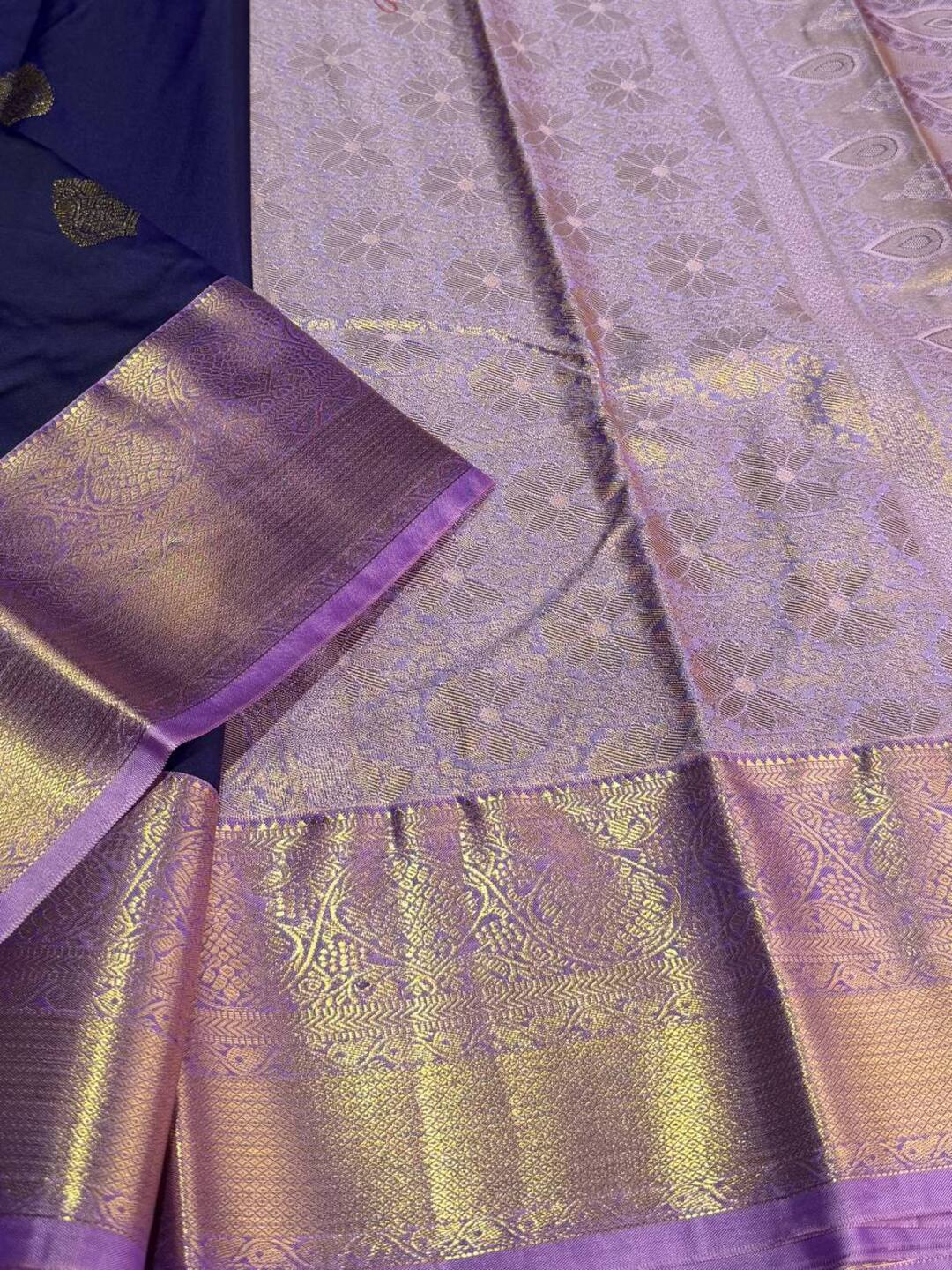 Navy Blue Semi Kanchi Silk Saree