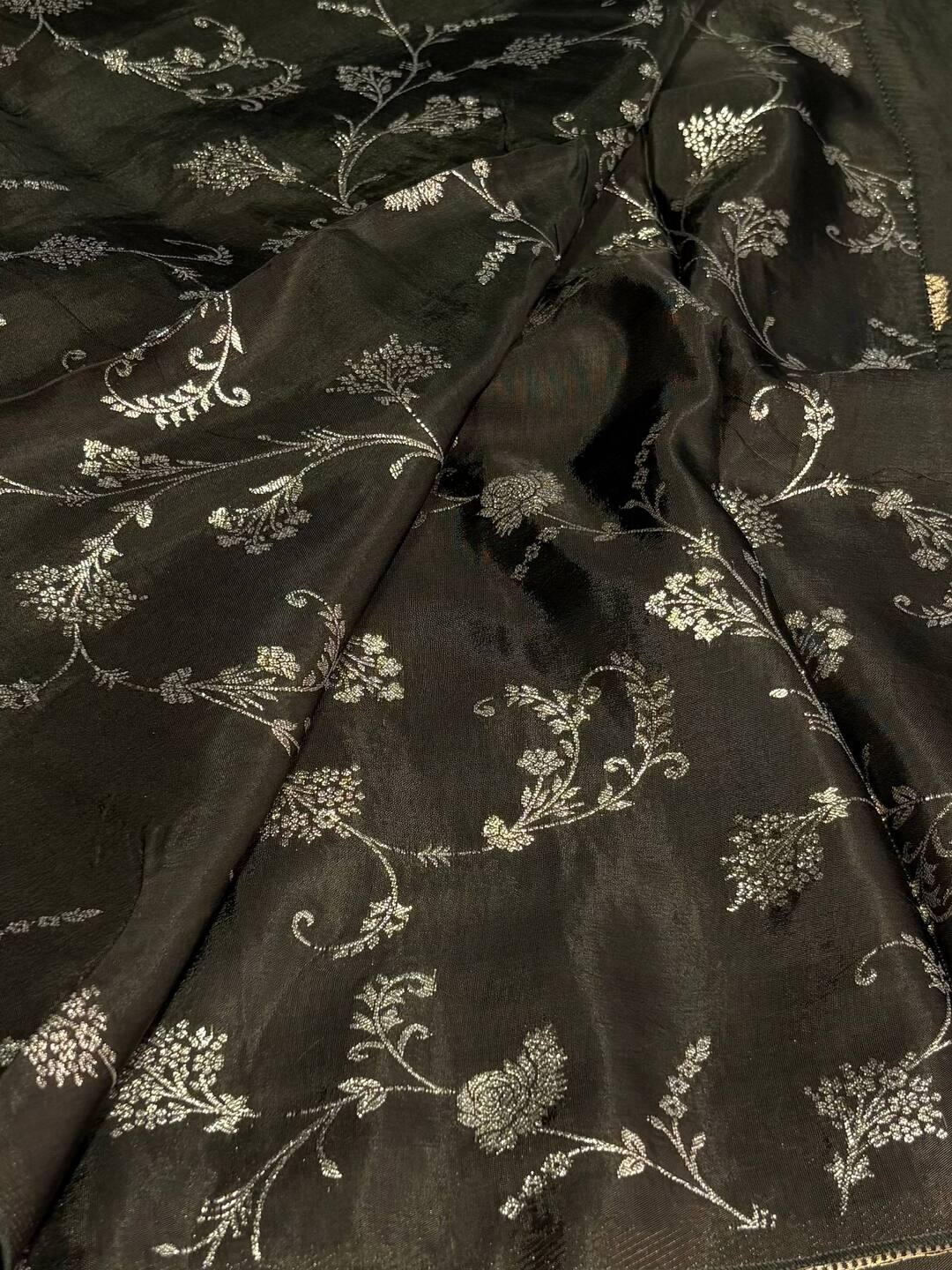 Olive Green Banaras Chiffon Saree