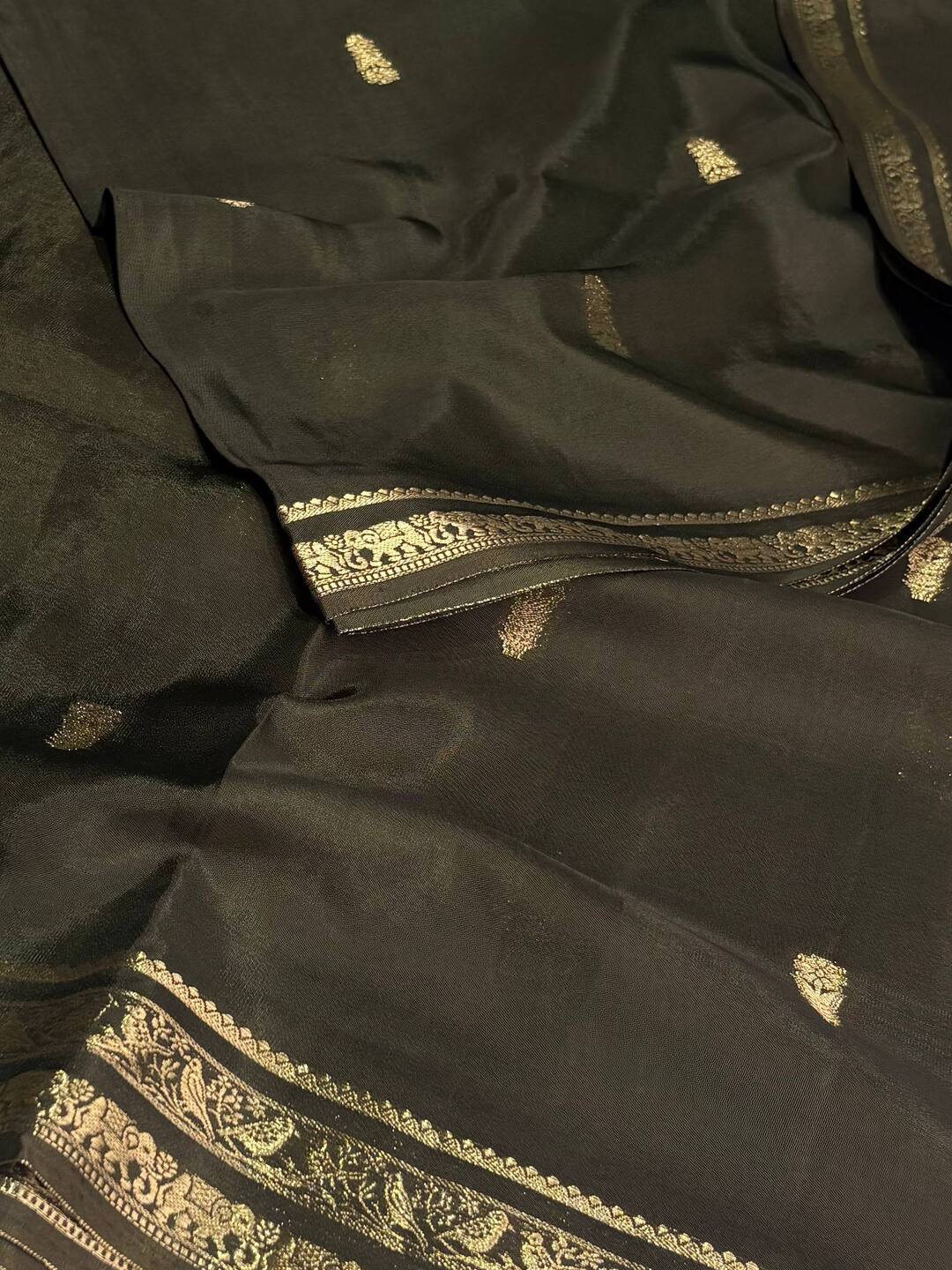 Olive Green Banaras Chiffon Saree