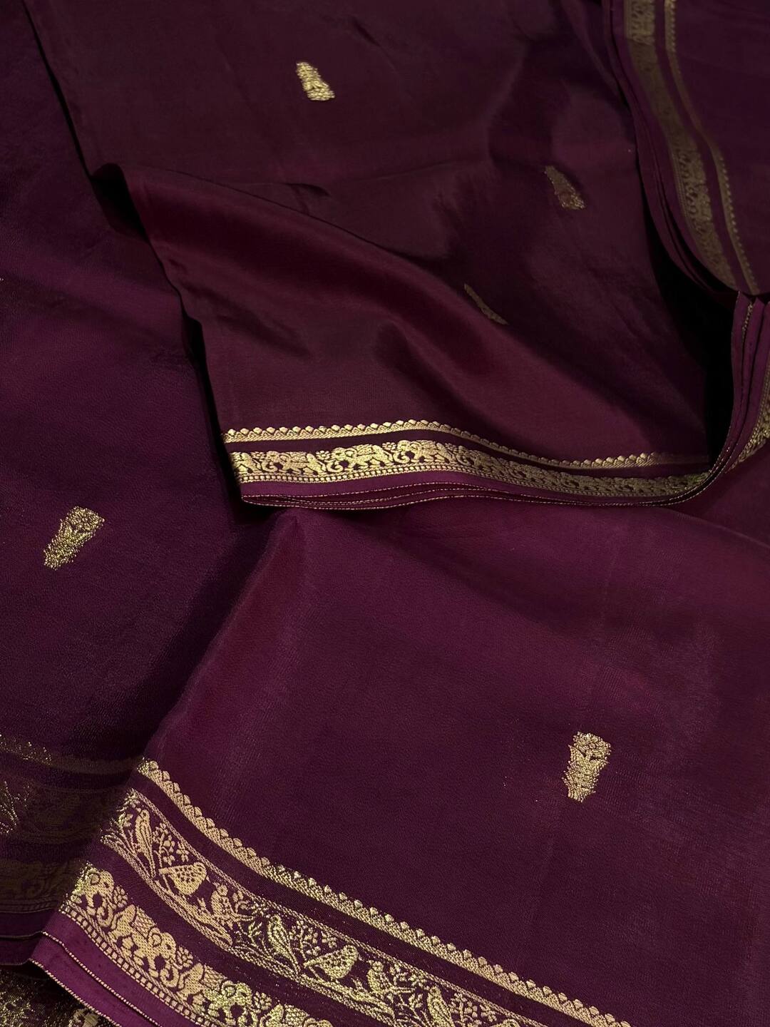 Wine Purple Banaras Chiffon Saree