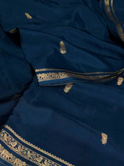 Teal Blue Banaras Chiffon Saree